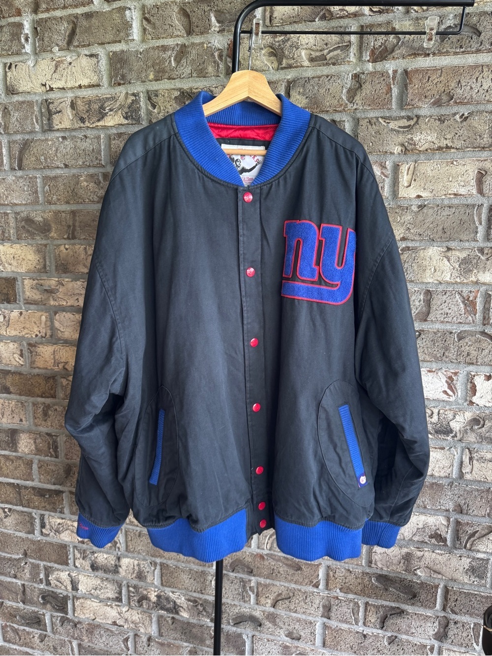 Rare Vintage Mitchell & Ness New York Giants Bomber Jacket 3XL NFL Varsity Black